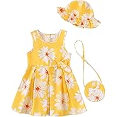 SODLON Toddler Girl Summer Dress Infant Baby Girl Casual Clothes Sleeveless Cute Bow Fashion Print Beach Sundress with Hat