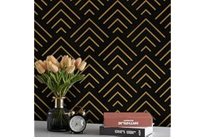 Heroad Peel and Stick Wallpaper Black and Gold Wallpaper Geometric Wallpaper Black and Gold Contact Paper Self Adhesive Removable Wallpaper for Cabinets Waterproof Thicken Vinyl 78.7"x17.3"