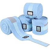 Harrison Howard 4-Pack Horse Polo Wraps, Leg Wraps for Horses | Breathable &amp; Soft Fleece Leg Wraps, Match with Quilted Leg Wraps, Stylish Upgrade with Bling on Touch Tape, Ice Blue L