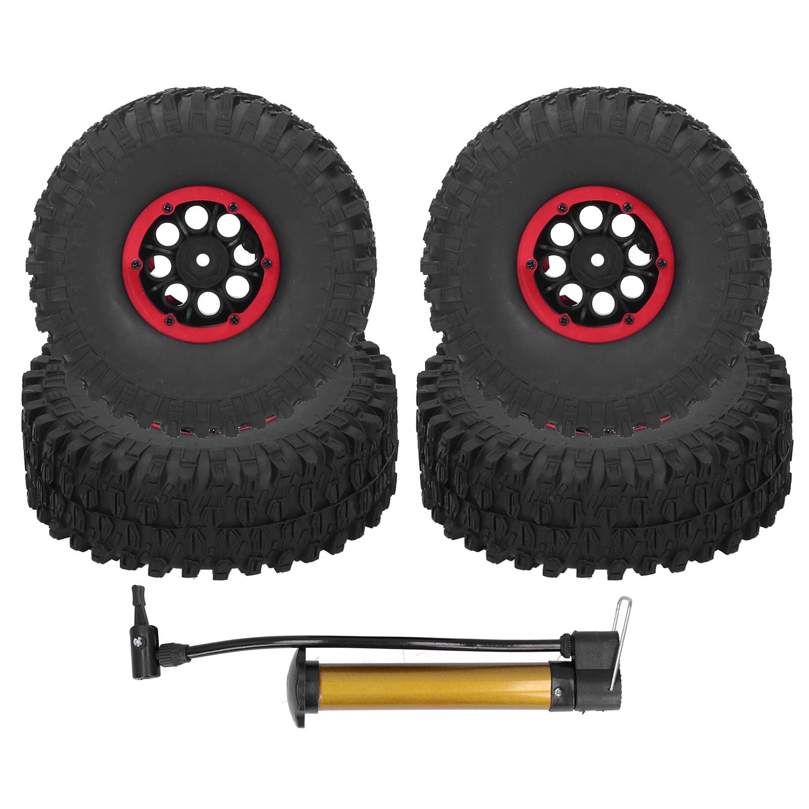 Alomejor RC Car Wheel 4Pcs RC Racing Car Rubber Inflatable Tire for Remote Control RC Car SCX10 TRX4 1.9in(red)