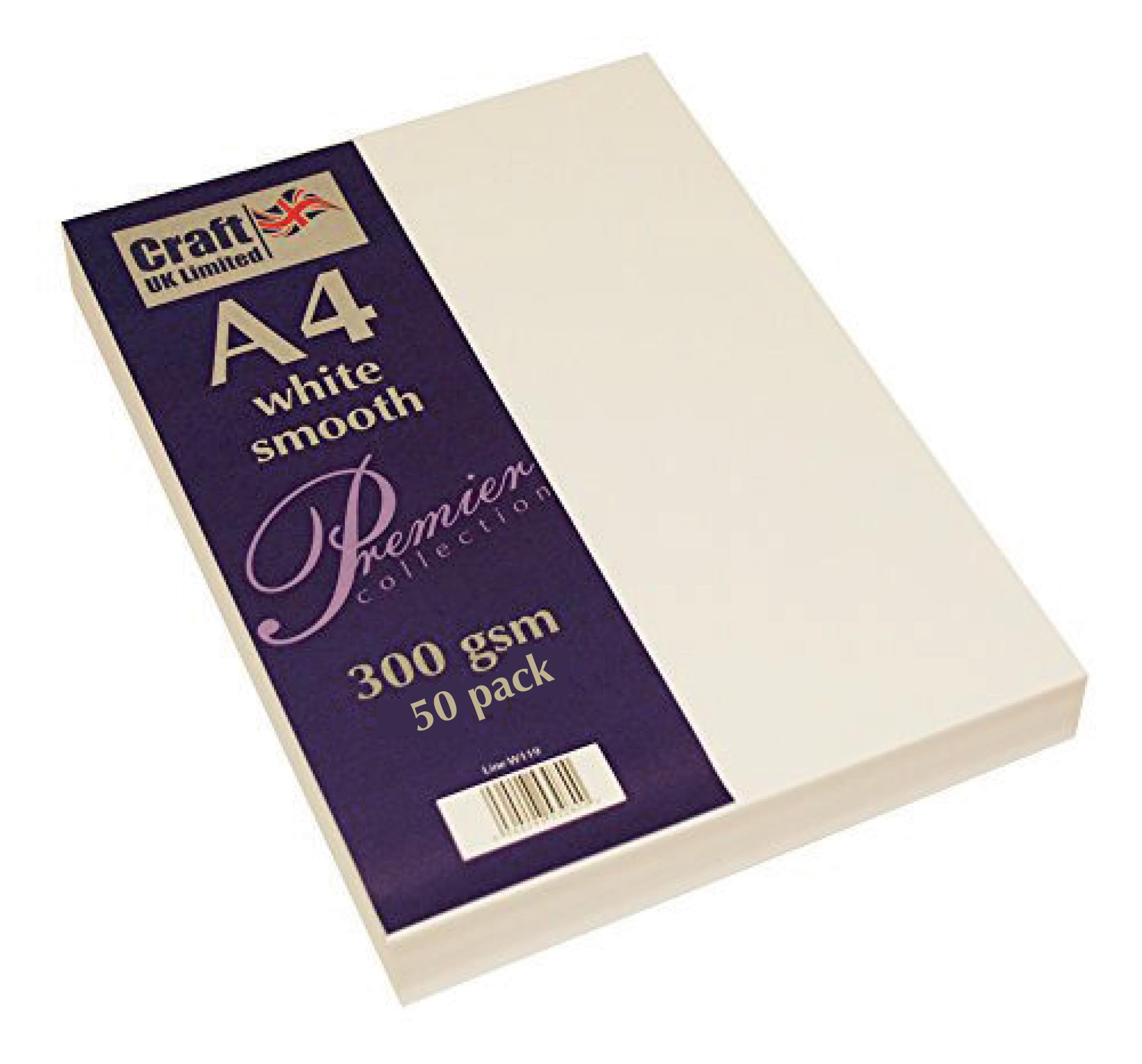 Craft UK 2485 A4 White Smooth Card 300 GSM - 50 Sheets