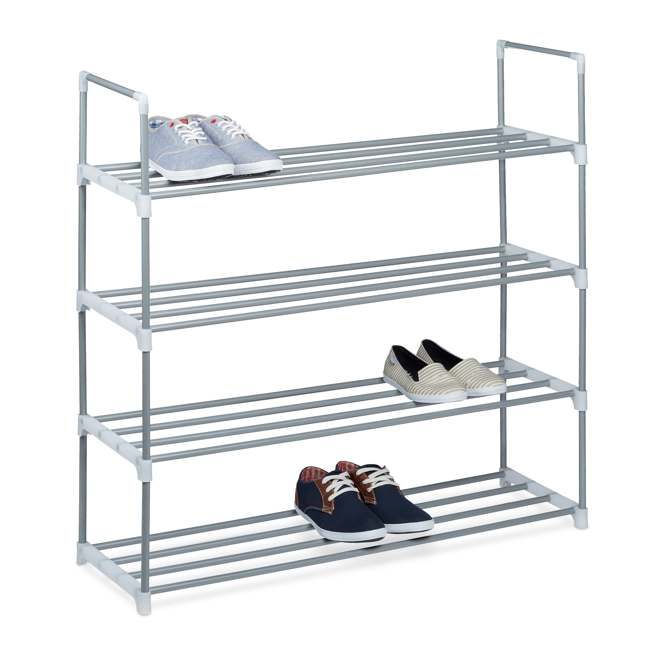 Relaxdays Shoe Rack, Size: 93 x 90 x 30 cm Shoe Storage made of Powder-Coated Metal with 4 Levels, 4 Shelves as Shoe Holder and Free-Standing Shoe Stand for the Hallway for 16 Pairs of Shoes, Silver