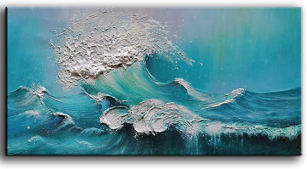 Paintings - YaSheng Art - 24x48inch landscapes Abstract Art Painting,Oil Painting on Canvas Texture Blue Ocean scenery 3D Oil Painting Hand-Painted Abstract Artwork Canvas Wall Art Paintings Modern Home Decor Art