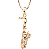 Spinningdaisy Tiny Jewel Crystal Saxophone Instrument Necklace