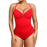 SHAPELLX Womens Swimsuits Tummy Control Bathing Suit Slimming One Piece U-Ring Shapewear Swimwear with Ruched Waist