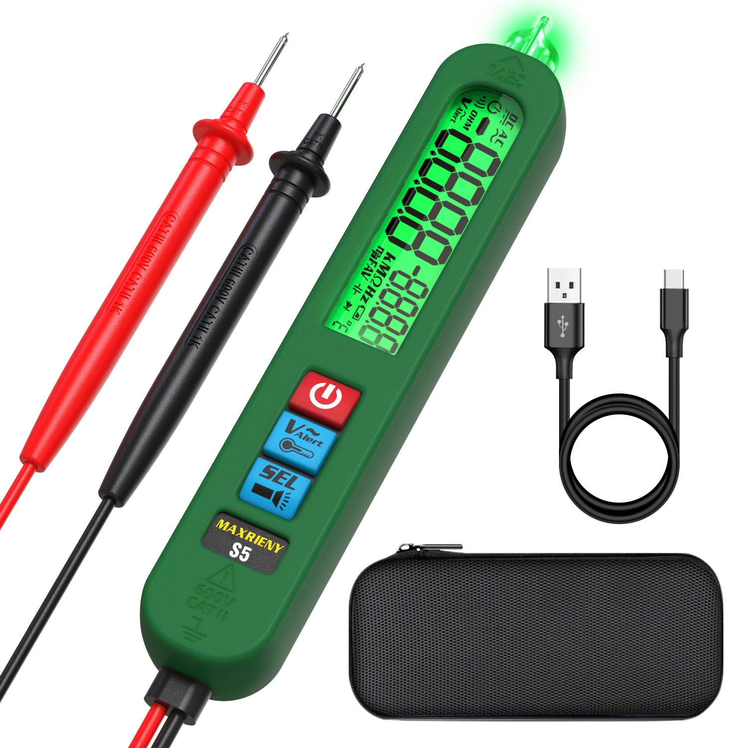 MAXRIENY Smart Digital Multimeter Tester Rechargeable Pen-Type Voltmeter Diode Resistance Continuity Frequency V-Alert Live Check Voltage Tester with Flashlight
