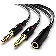 Maeline Headphone Splitter Adapter, 3.5mm Mic Cable for Computer, Headset 3.5mm Female to 2 Dual Male Microphone Audio Stereo Jack Earphones Port to Gaming Speaker PC