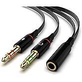 Maeline Headphone Splitter Adapter, 3.5mm Mic Cable for Computer, Headset 3.5mm Female to 2 Dual Male Microphone Audio Stereo