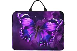 360° Protective Laptop Sleeve 14 Inch Purple Butterfly Laptop Case with Handle Shockproof Computer Bag Waterproof Briefcase H