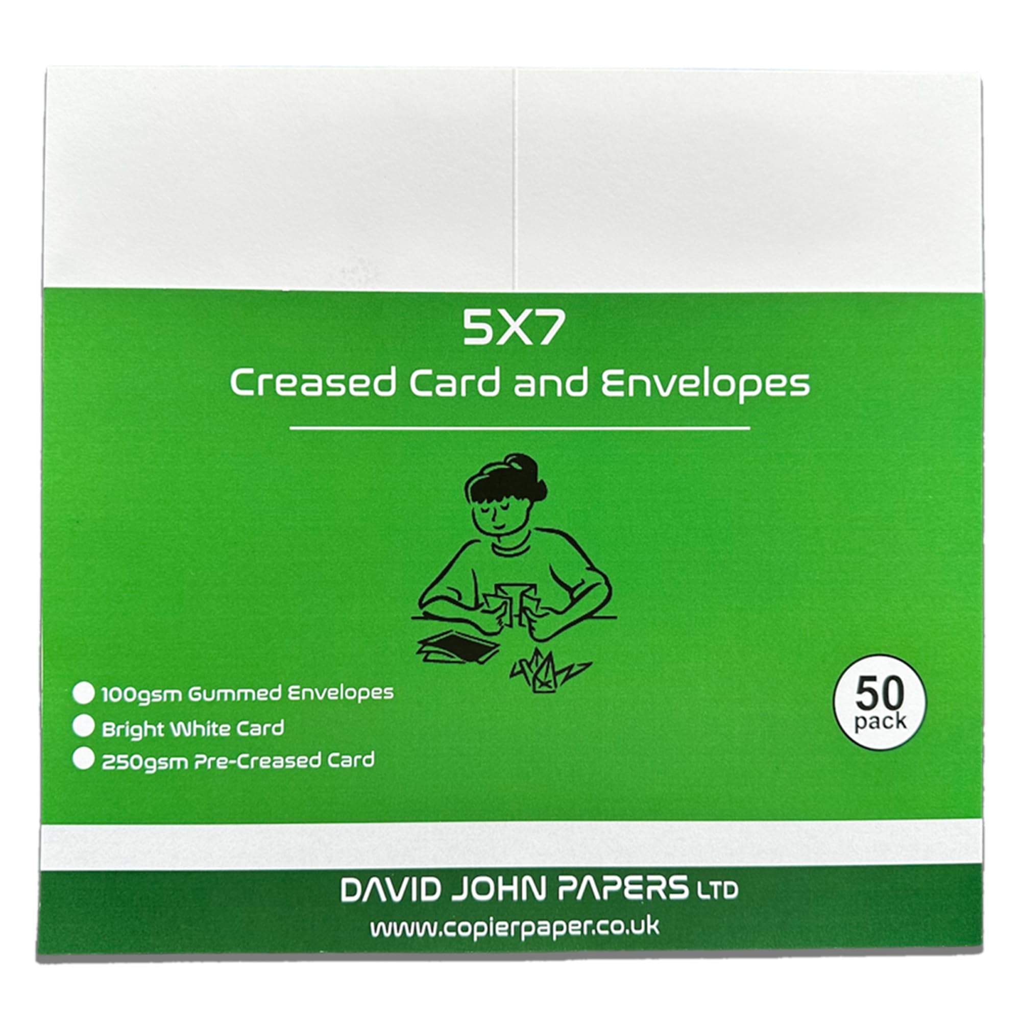 DJP 5 x 7 Pre-Creased Card and Envelope Pack of 50 - White