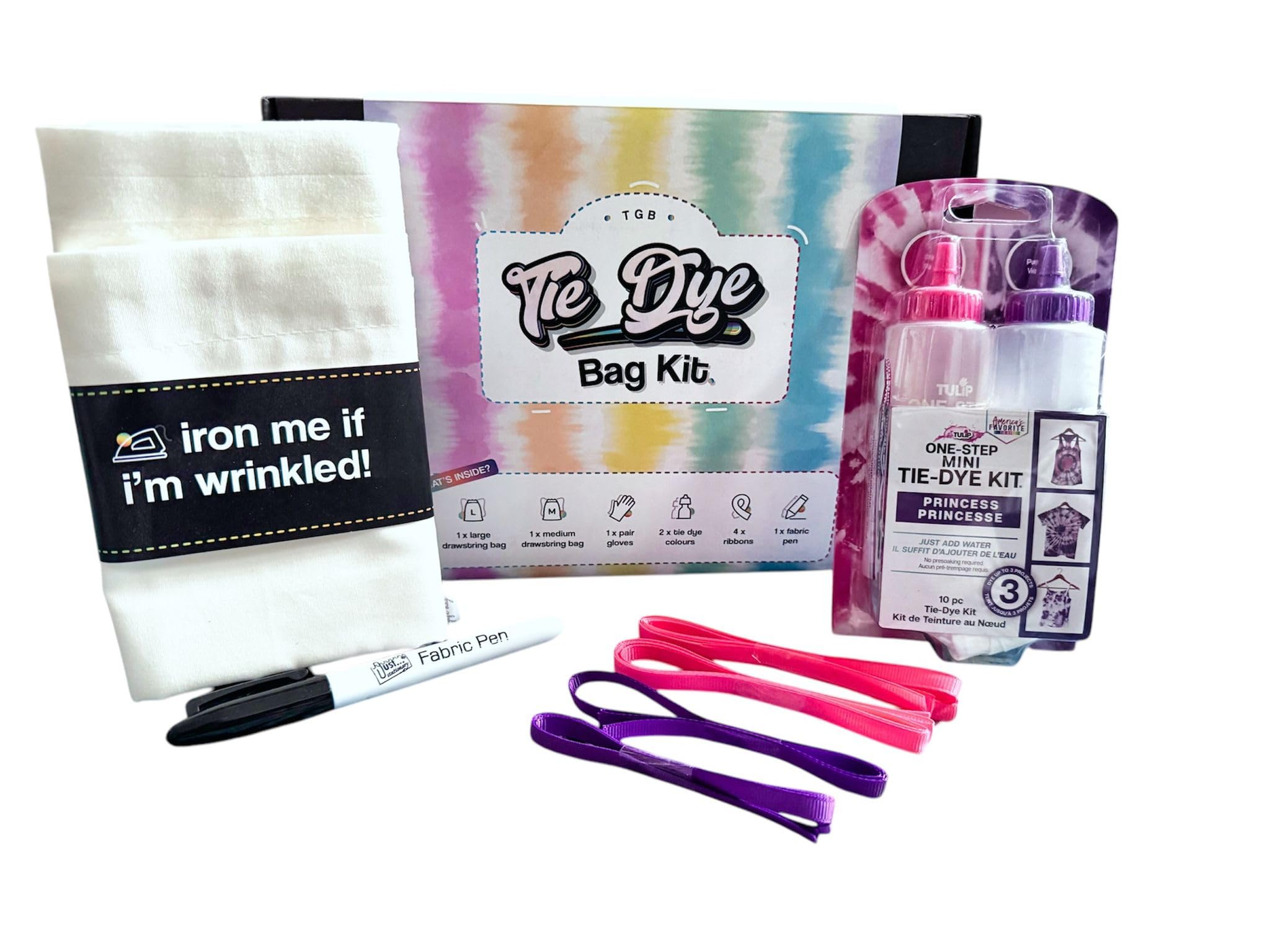 Ultimate Tie-Dye Kit for Adults & Kids – 2 Tulip Colors (Pink & Purple), DIY Fabric Gift Bags & Crafts – Perfect for Beginners, Parties, and Holiday Projects with Ribbon Drawstring