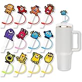 SODWINCO 12PCS Monster Straws Cover Cap Silicone for Tumbler Cup, 10mm Drinking Straws Topper Hat for Reusable Straws Cute Decorations Straws Tips Lids for Cup Accessories