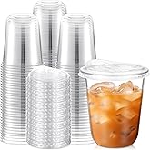 Ziliny 100 Sets Clear Plastic Cups with Strawless Sip Lids, Thickened Clear Disposable Plastic PET Crystal Cups for Iced Coffee, Smoothie, Cold Beverage, Drink Shops and Party Catering (14 oz)