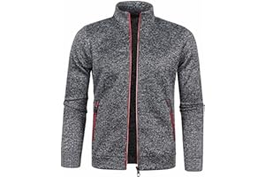 AQAYL Mens Zip up Cardigan Sweater Long Sleeve Knit Sweater Collared Cardigan Sweaters Fleece Jacket with Zipper Pockets