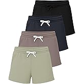 Real Essentials 4 Pack: Girls Fleece Shorts – Ultra Soft Pull On Lounge & Sport Shorts for School, Play & Everyday Comfort