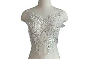 JRYYR White Sequin Appliques, Flower Lace Appliques, Bodice Applique, Beaded Applique for Dresses, Dancewear, Evening Gowns, Apparel and More(White)