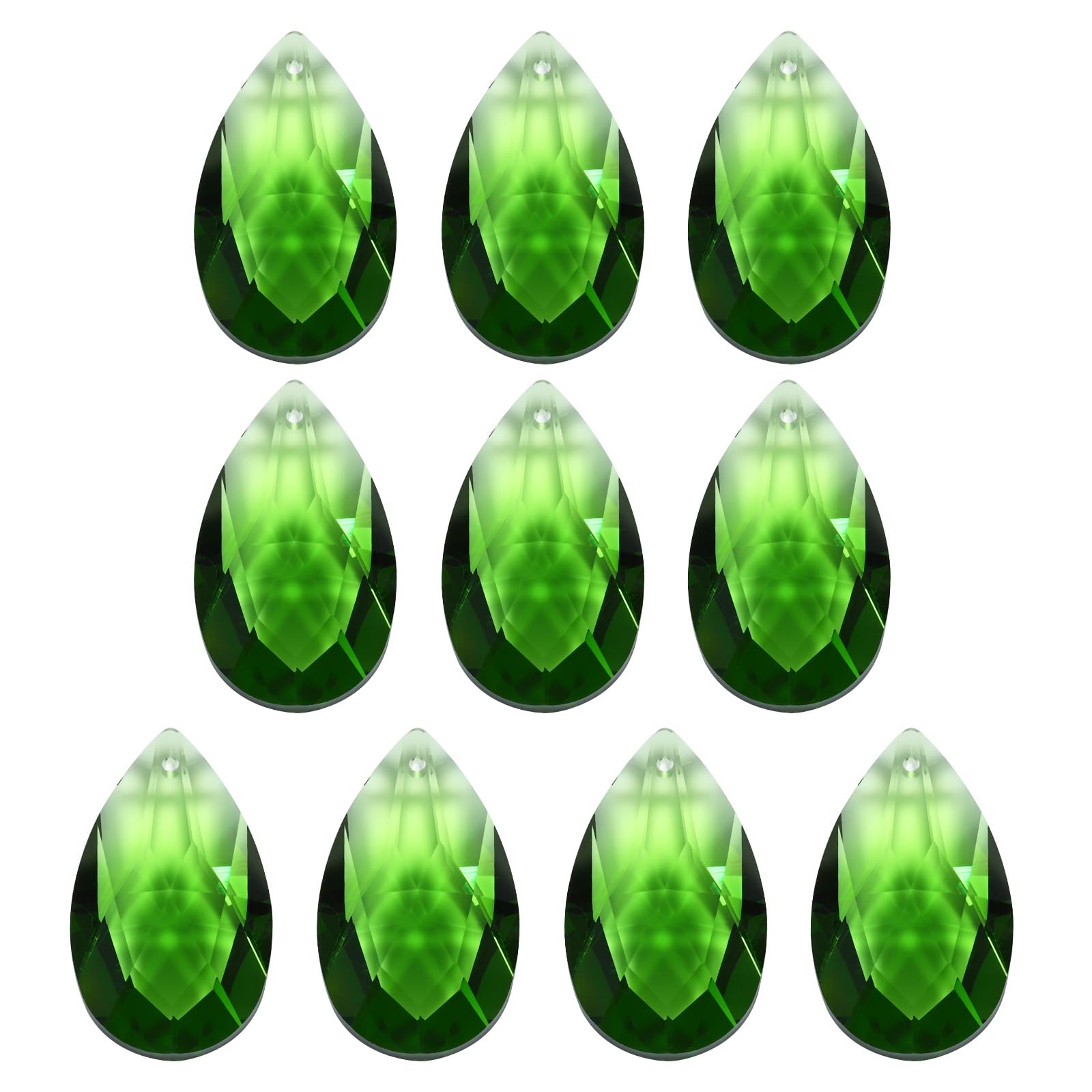 PATIKIL K9 Crystal Pendants Teardrop Beads, 10 Pack 38mm Chandelier Prisms Parts Hanging Beads DIY Lamp for Arts Crafts Decoration, Green