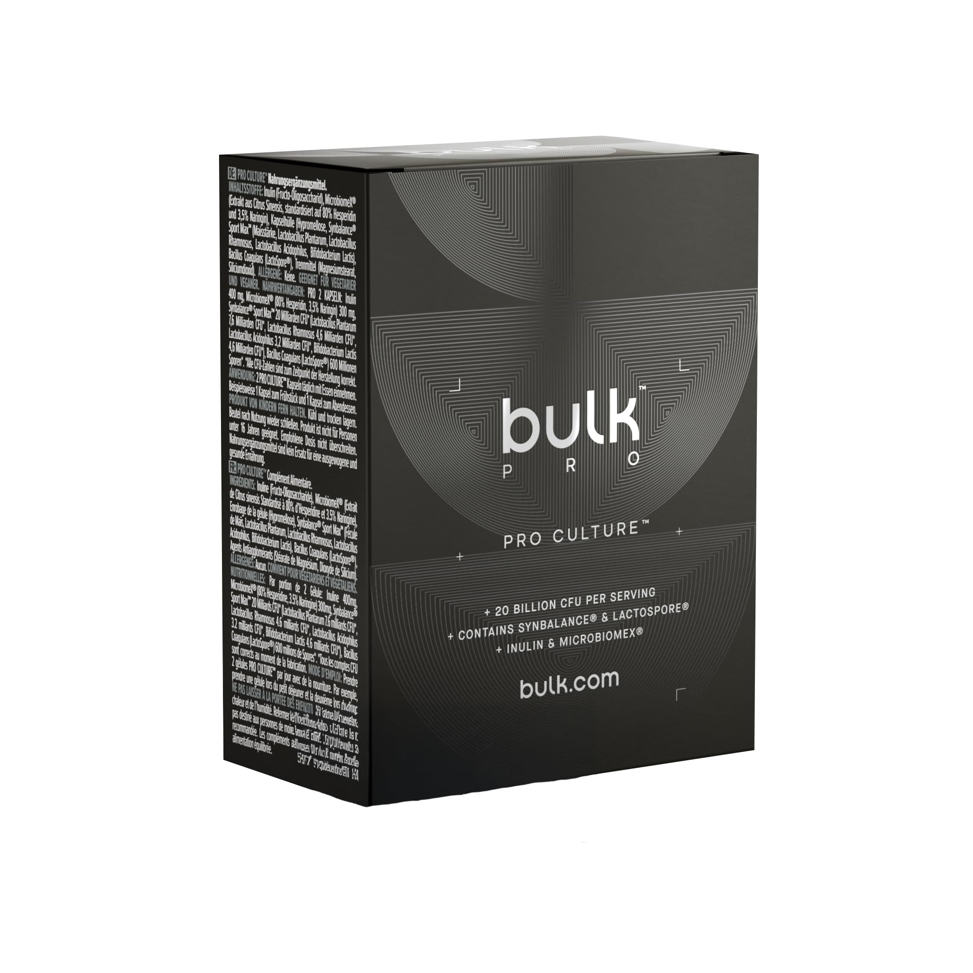 Bulk Pro Culture Capsules, 400 mg Inulin, 300 mg MicrobiomeX, 20 Billion cfu Synbalance Sport Max Per Serving, Pack of 60, 30 Servings