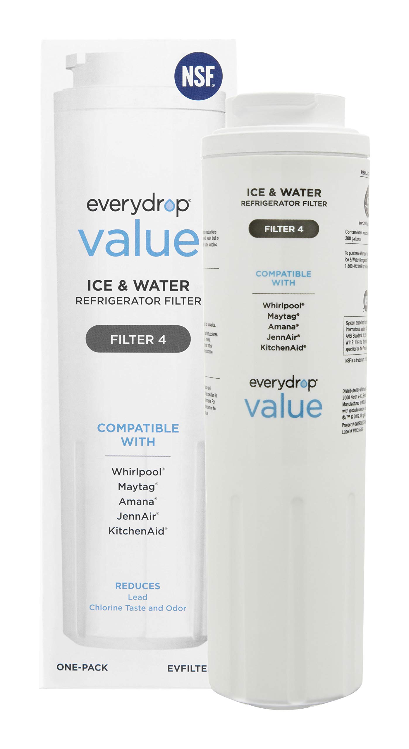 Photo 1 of everydrop® Value by Whirlpool Ice and Water Refrigerator Filter 4, EVFILTER4, Single-Pack