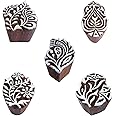 Royal Kraft Floral Wooden Printing Stamps (Set of 5) - DIY Henna Fabric Textile Paper Clay Pottery Blocks Htag2233