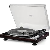 CrosAudio High-Fidelity Vinyl Record Player, Bluetooth Turntable with Magnetic Cartridge, 2-Speed Belt Drive Wood Vintage Player with Auto-Return, Adjustable Counterweight, Pitch Control &amp; Preamp