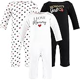 Hudson Baby Unisex Baby Cotton Coveralls, Girl-Mommy Red Black, 3-6 Months
