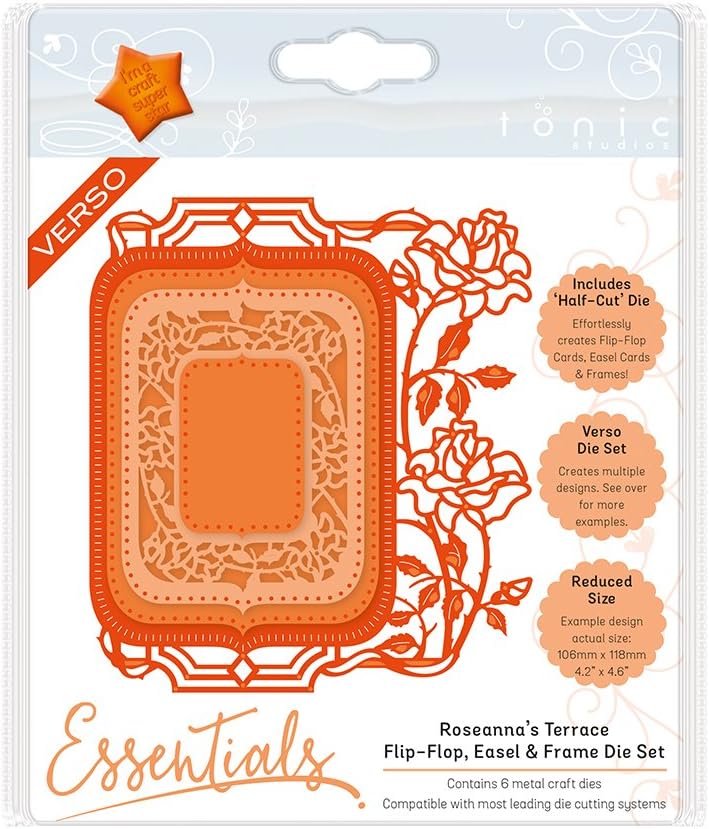 Tonic Studios Flip Flop. Frame & Easel Die Set-Roseanna's Terrace, Metal, Grey, 18 x 15 x 0.3 cm