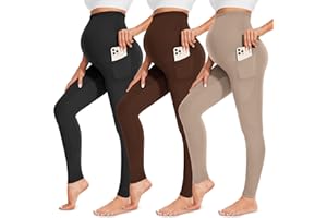 FULLSOFT 3 Pack Women’s Maternity Leggings Over The Belly-High Waisted Workout Pregnancy Yoga Pants Pockets