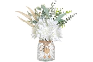 VIERENA Faux Flowers with Vase,Artificial Silk Flowers in Vase, Fake Plant Eucalyptus and Willow,Flower Arrangement for Home Farmhouse kitchen Dining Table Centerpiece Decorations Coffee Table Decor (White)