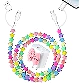 Aolcev 4 in 1 USB C Cable Beaded Multi for iPhone 17 Charger Cord 2 in 1 USB A USB C Charger Block 25W Cute Type C Fast Charging Blocks with Case for iPhone 16 15 Pro Max Girl 3.3FT Rainbow Colors