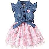 Toddler Girls Denim Tulle Dresses Baby Summer Tutu Sundress Outfit Toddler Princess Dress for Girls 0-5T