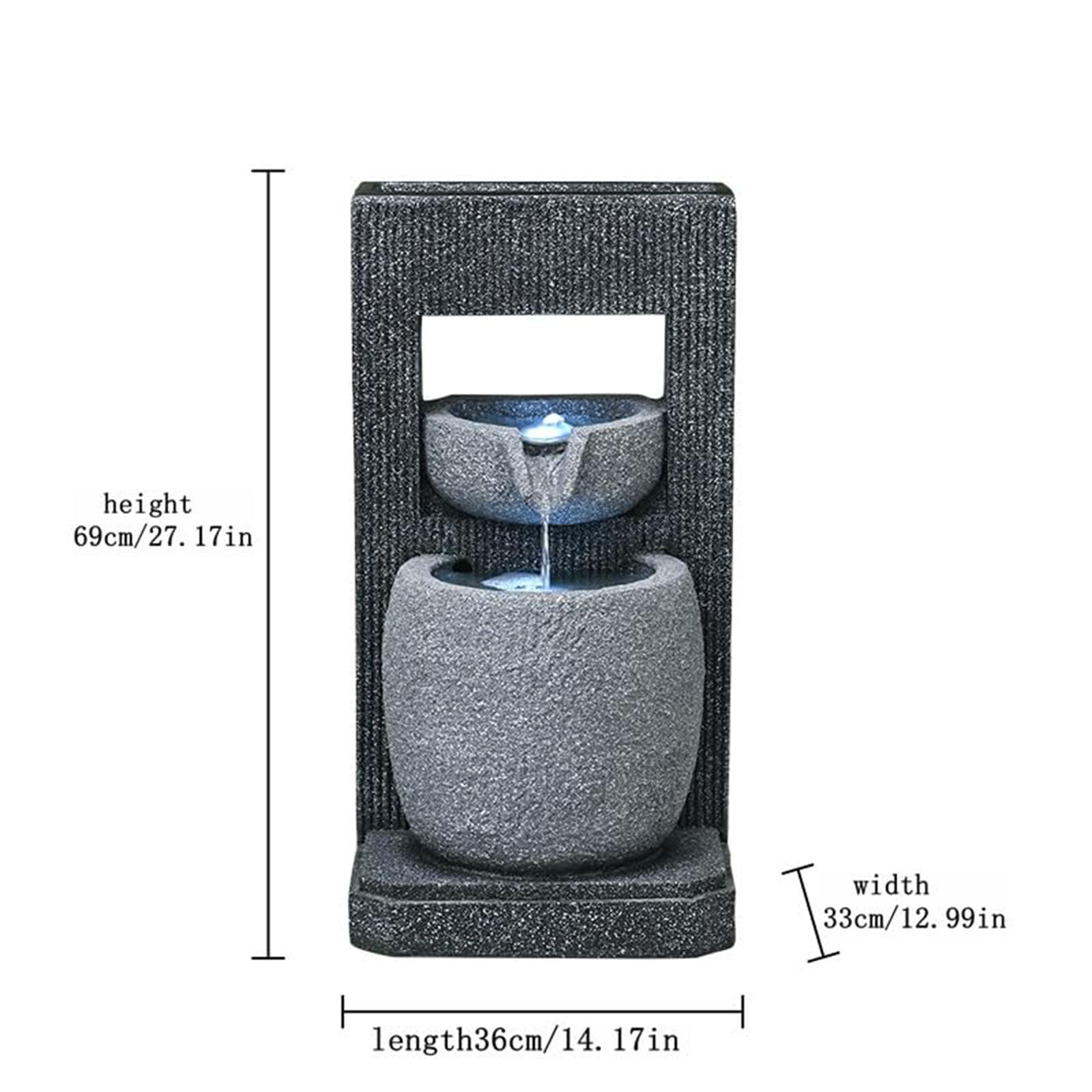 Qingyignge 27” H Modern Outdoor Fountain 2 Crocks Outdoor Garden Fountains LED Light for Garden, Patio, Deck, Porch, Backyard and Home Art Decor