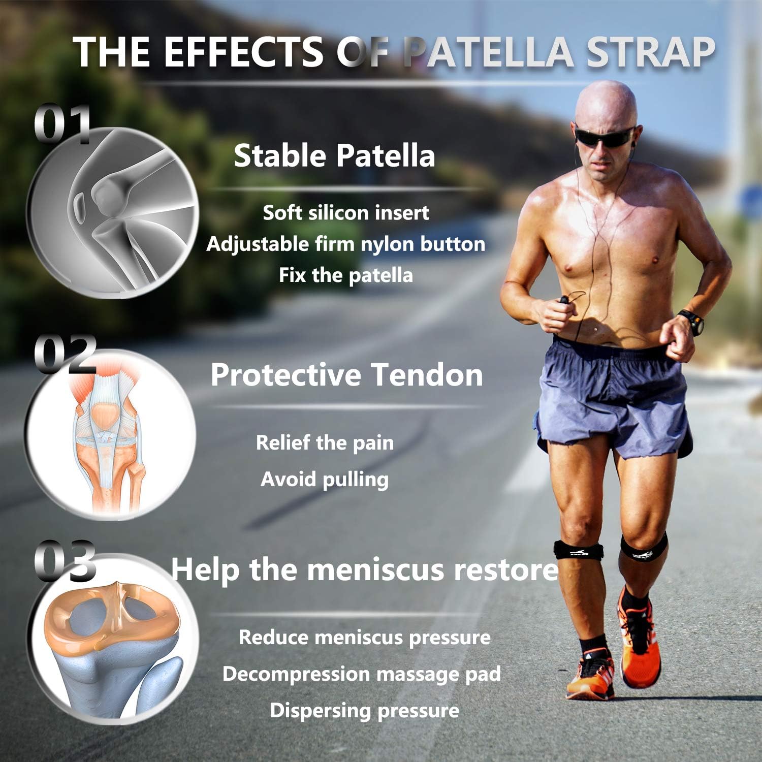 Achiou 2 Pack Patellar Tendon Support Strap, Knee Pain Relief with Silicone, Adjustable Knee Band, Knee Strap for Gym, Running, Hiking, Weight Lifting: Sports & Outdoors