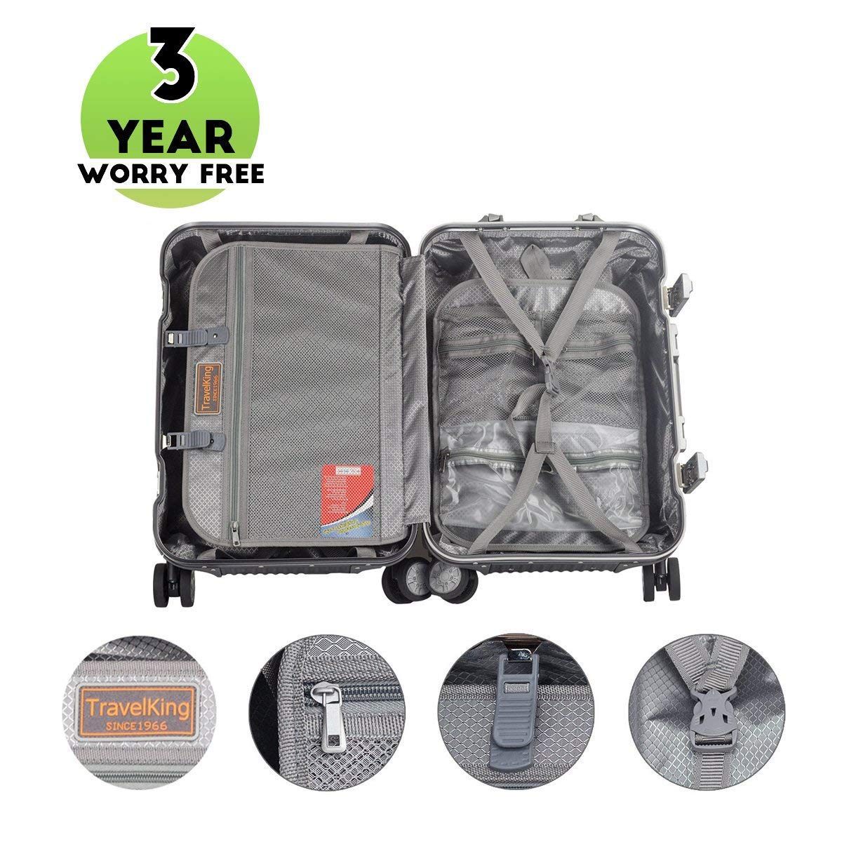 TRAVELKING All Aluminum Carry On Luggage with TSA Locks Fashion Cool Metal Hard Shell Spinner Suitcase (Silver, 20 Inch)…