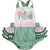 GOOCHEER Newborn Baby Girl Summer Outfits Golf Bubble Romper Dress Ruffle Plaid Sleeveless Bodysuit Jumpsuit Infant Clothes