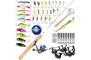 Sougayilang Ice Fishing Rod and Reel Combo with Ice Fishing Jigs Lures Line- Blue