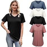 VILIGO 4 Pack Oversized Tshirts for Women Short Sleeve V Neck T Shirts Casual Tunic Tops Loose Fit Shirts Plus Size Tops