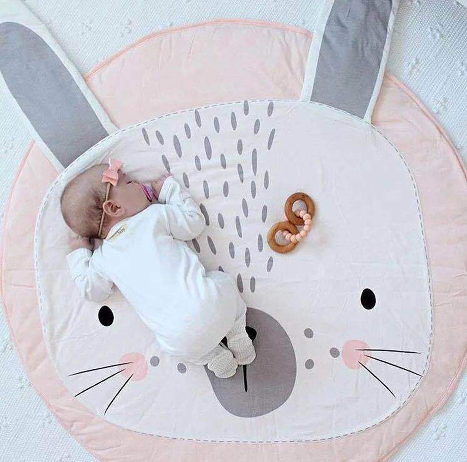 KIKOM Baby Cartoon Rabbit Rugs Animals Crawling Mat Baby Sleeping Cotton Rugs Baby Play Gym Mat Activity Gym Floor Mat for Toddler Kids for Kids Room Decor 35.4 inches (Pink Rabbit)