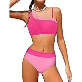 Tomolant Girls Swimsuit Bikini Set Color Block Cut Out Two Piece Bathing Suit with Chest Pad Adjustable Straps Swimwear 7-16T