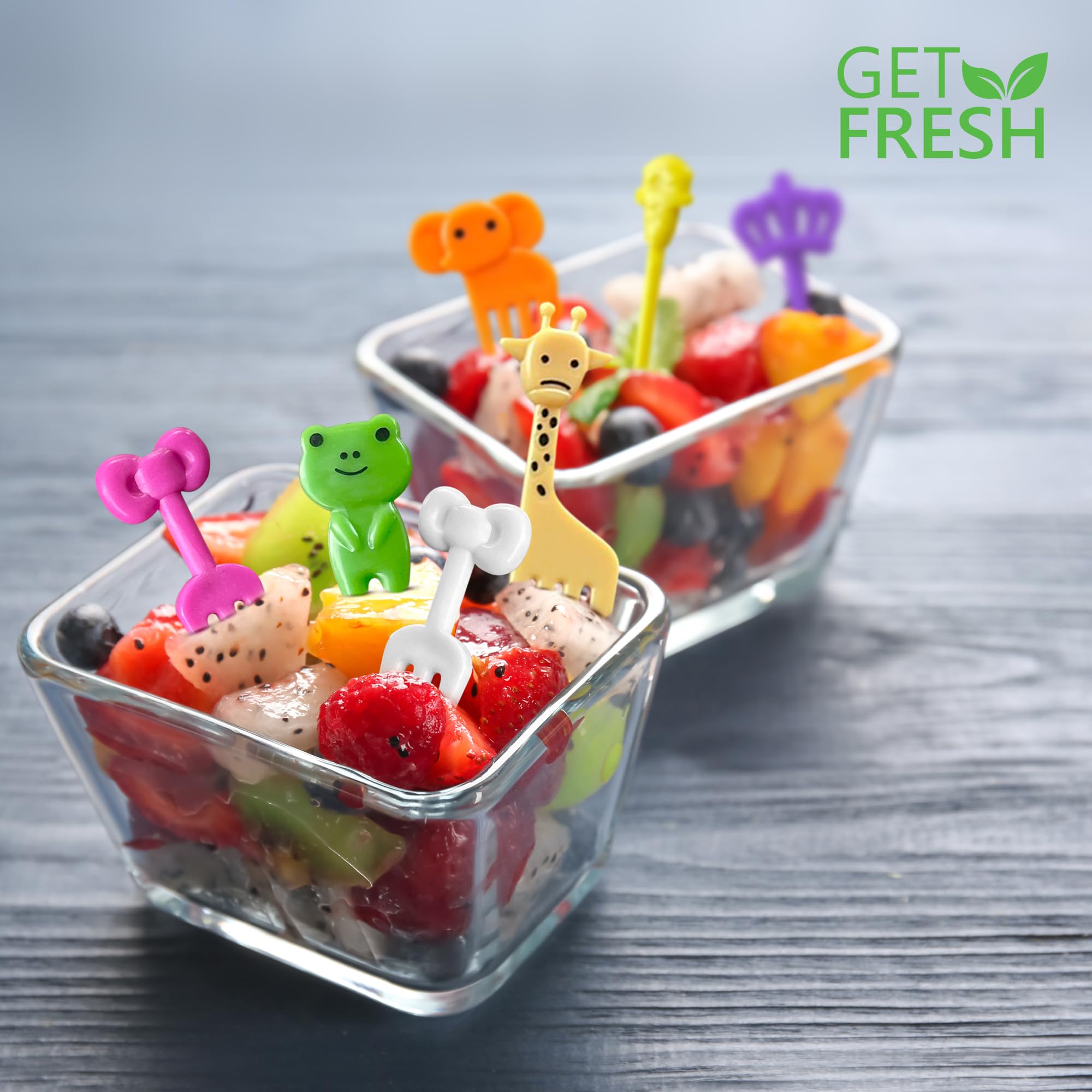 GET FRESH Animal Food Picks for Kids - 120 pcs Set Animal Bento Deco Set for Kids Lunch Box Decoration - Mini Bento Deco Children Toddler Toothpicks - Reusable Baby Shower Tothpicks Kids