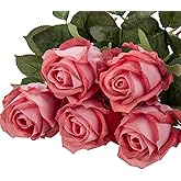 Artificial Realistic Roses Pale Red Flowers 24" Real Touch Silk Roses Bouquet Long Stems Rose for Flower Arrangement Fake Roses Decor for Home Party Wedding Table Centerpieces Roses Realistic - 5 Pcs