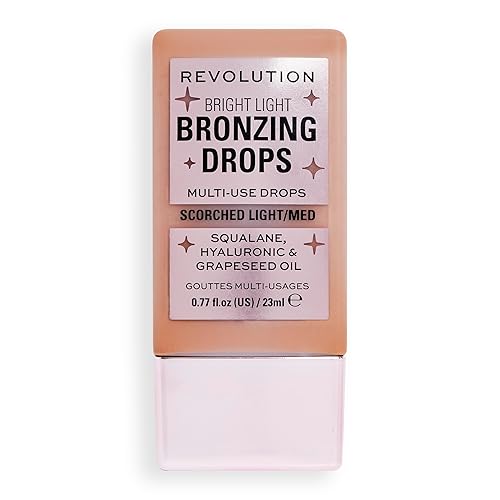 Makeup Revolution, Bright Light Bronzing Drops with Hyaluronic Acid, Sun-Kissed Finish, Bronze Scorched, 23ml