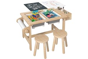 Yaofala Sensory Table for Toddlers Kids Sensory Bin Table with 2 Sensory Bins and Double-Sided Board, Birthday Gifts for Boys and Girls