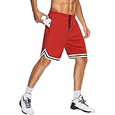 JWM Men's 9" Long Basketball Shorts - Below Knee Mesh Athletic Gym Workout Sport with Zip Pockets Quick Dry Lightweight Red