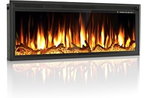 Riseon 50 Inch Electric Fireplace Heater, Recessed in-Wall and Wall-Mounted Linear Heater Fireplace,13 Adjustable Flame Color and 5 Brightness,Touch Screen & Remote Control,1500/750W, Black