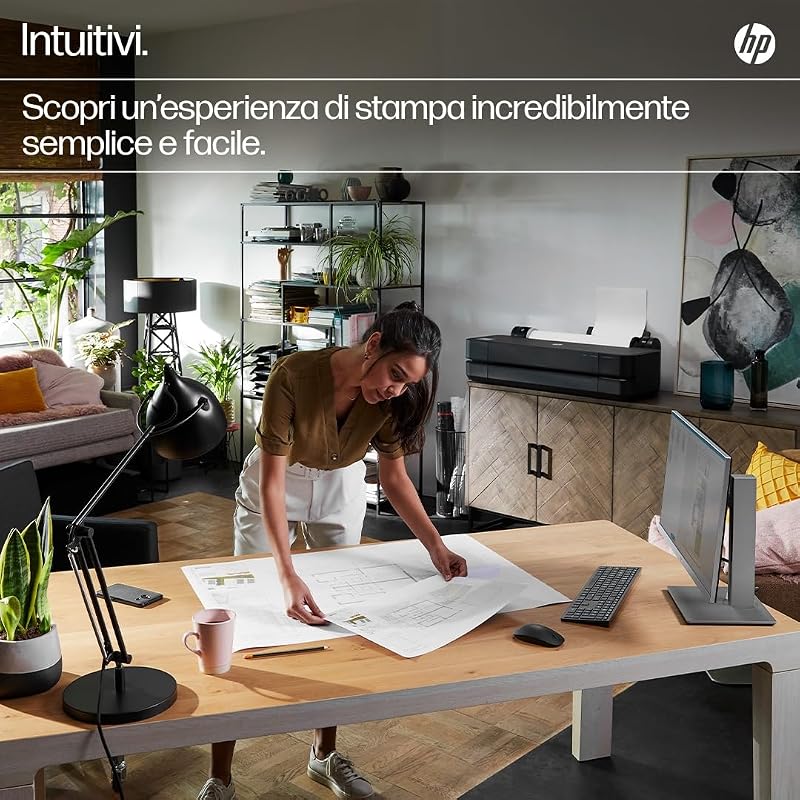 DesignJet T630 Stampante per Grandi Formati da 61 cm 5HB09D, Formati supportati da A4 ad A1, velocità 76 Pagine A1 all’Ora, Gigabit Ethernet, USB, Wi-Fi, Garanzia 1 Anno, Edizione 2025, Nero