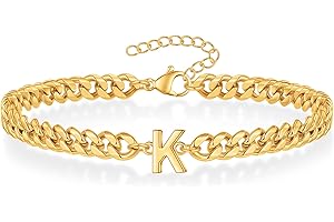 FOCOOG Initial Bracelet for Men - Gold Silver Cuban Link Chain Adjustable Initial Bracelet for Mens Jewelry, Unique Gifts for Men Husband Dad Father