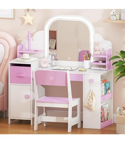 Tocador Infantil Beauty Fashion Princess Con Luz, Sonido Y Taburete – Set De Maquillaje Y Accesorios Para Niñas De 3 Años O Más