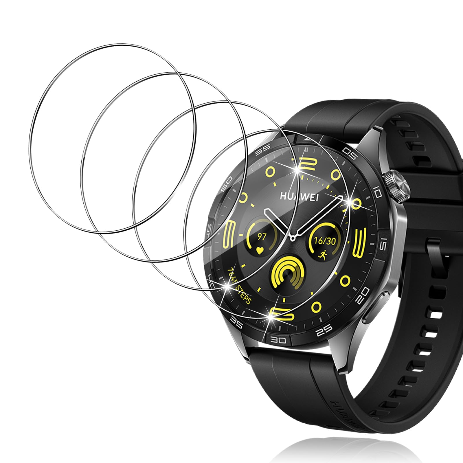 Yenwen 4 Packs Tempered Glass for Huawei Watch GT 4 / GT4 46mm Screen Protector, HD Scratch-Resistant Tempered Glass Screen Protector