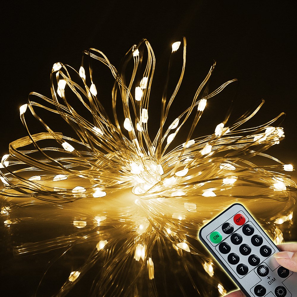 BOLWEO 9 Modes Battery Powered Christmas String Lights with Remote Timer, 5M/16.4Ft 66LEDs Warm White Fairy Copper Wire Lights for Indoor Outdoor Home Garden Christmas Tree Bedroom Decoration